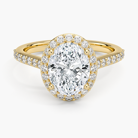 18K Yellow Gold Halo Diamond Ring with Side Stones (1/3 ct. tw.)