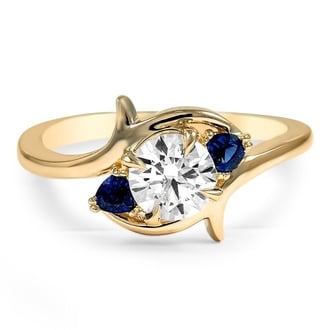 Custom Sweeping Three Stone Sapphire and Diamond Engagement Ring