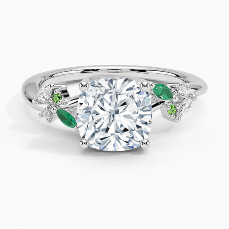 18K White Gold Arden Diamond Ring with Lab Emerald Accents