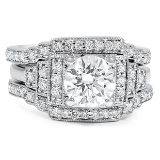 Custom Contoured Pave Milgrain Diamond Bridal Set