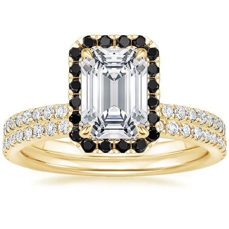 18K Yellow Gold Waverly Diamond Ring with Black Diamond Accents with Luxe Ballad Diamond Ring