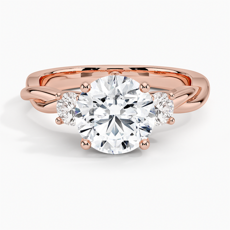 14K Rose Gold Twisted Vine Three Stone Diamond Ring