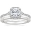18K White Gold Luxe Aria Halo Diamond Ring with Petite Comfort Fit Wedding Ring