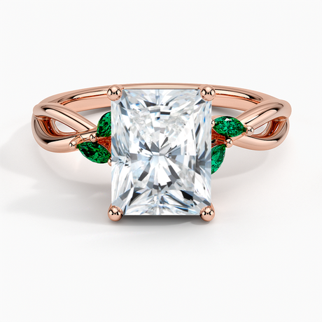 14K Rose Gold Willow Ring With Lab Emerald Accents
