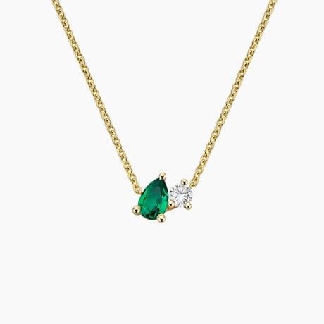 Pear Lab Emerald and Round Lab Diamond Toi et Moi Necklace (1/8 ct. tw.)