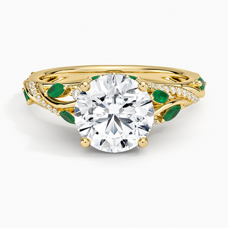 Begonia Vine Diamond and Lab Emerald Ring