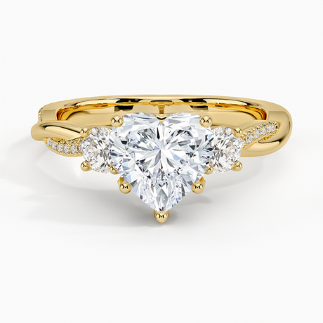 18K Yellow Gold Adorned Petite Twisted Vine Three Stone Diamond Ring