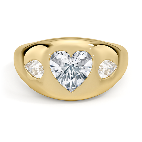 18K Yellow Gold Sloane Flush Set Three Stone Diamond Dome Ring