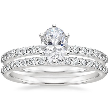18K White Gold Six Prong Petite Shared Prong Diamond Bridal Set