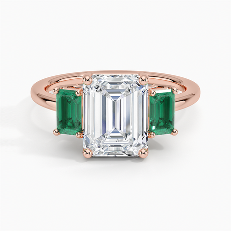 14K Rose Gold Luxe Rhiannon Three Stone Lab Emerald Ring