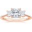 14K Rose Gold Princess Cut Three Stone Diamond Ring, smalltop view