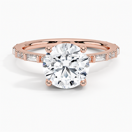 14K Rose Gold Luz Baguette and Round Diamond Ring