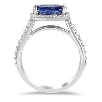 Custom Horizontal Fancy Halo Sapphire and Diamond Ring