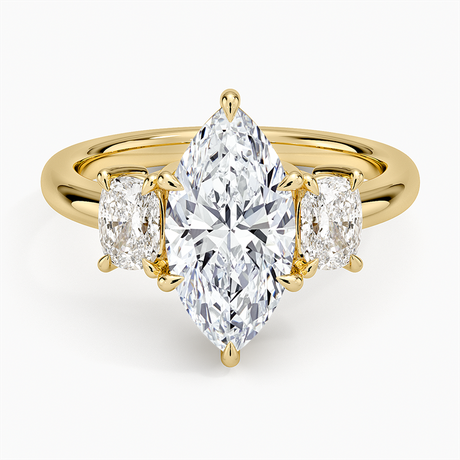 Faye Elongated Cushion Three Stone Diamond Ring