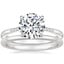 18K White Gold Laurel Engraved Ring with Petite Comfort Fit Wedding Ring