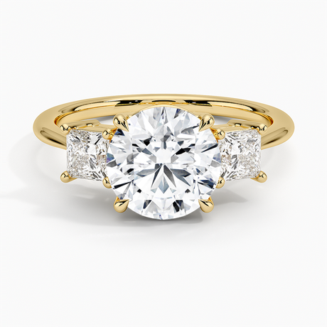 18K Yellow Gold Princess Cut Three Stone Diamond Ring