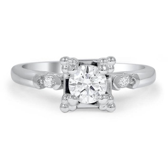 Custom Retro Inspired Diamond Ring with Accent Bead Prongs