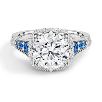 Custom Vintage-Inspired Filigree Lab Sapphire and Diamond Ring