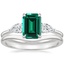 18K White Gold Opera Diamond Ring with Petite Curved Wedding Ring