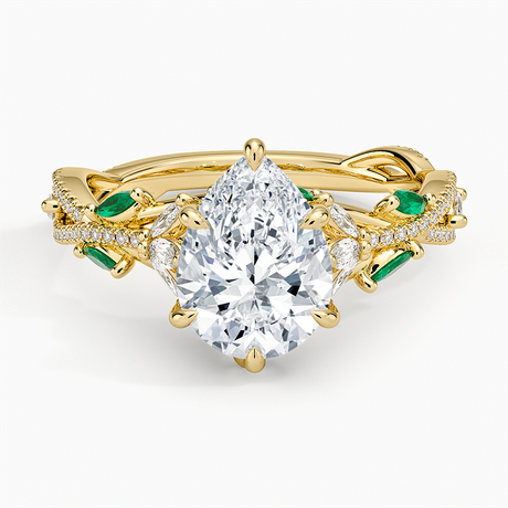 18K Yellow Gold Luxe Secret Garden Lab Emerald and Diamond Ring