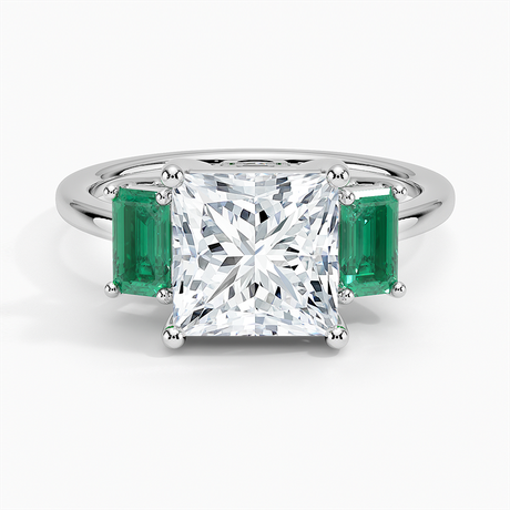 18K White Gold Luxe Rhiannon Three Stone Lab Emerald Ring