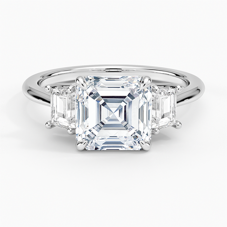 18K White Gold Embrace Three Stone Trapezoid Diamond Ring