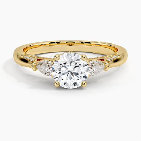 Three Stone Milgrain Pavé Diamond Setting