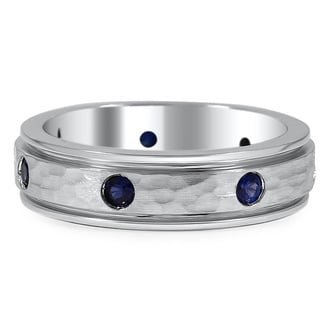 Custom Hammered Band with Flush Set Blue Sapphires