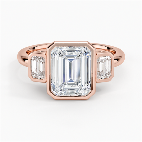 14K Rose Gold Rhiannon Bezel Three Stone Diamond Ring