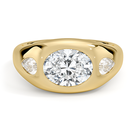 18K Yellow Gold Sloane Flush Set Three Stone Diamond Dome Ring