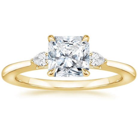 18K Yellow Gold Perfect Fit Three Stone Pear Diamond Ring with Luxe Ballad Diamond Ring