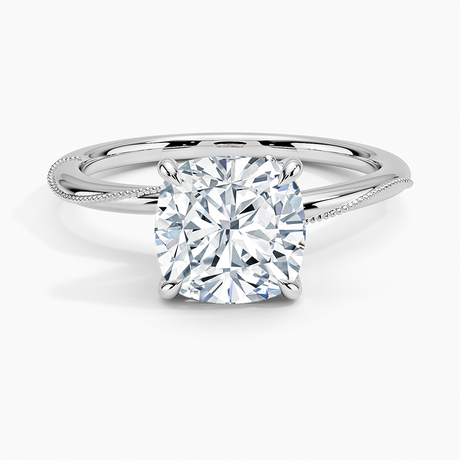 18K White Gold Adorned Camellia Milgrain Diamond Ring