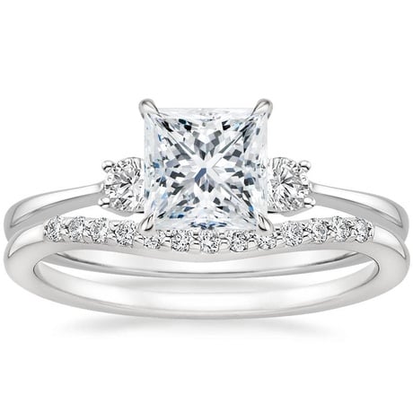 18K White Gold Selene Diamond Ring with Petite Curved Diamond Ring