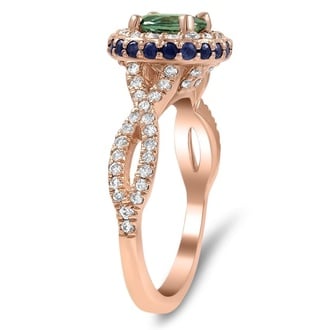 Custom Entwined Halo Sapphire and Diamond Ring