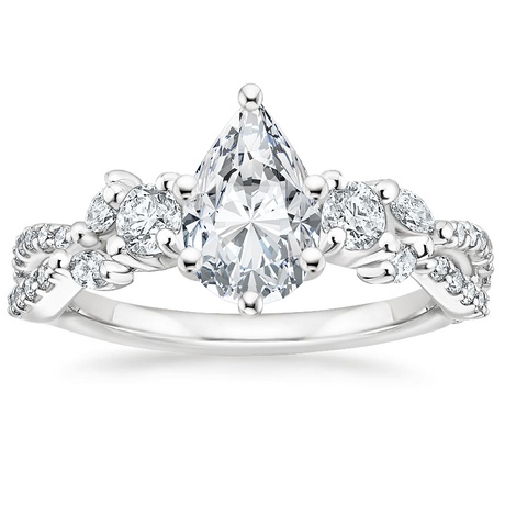 18K White Gold Three Stone Luxe Willow Diamond Ring with Luxe Winding Willow Diamond Ring