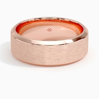 Beveled Edge Matte 7.5mm Wedding Ring in 14K Rose Gold
