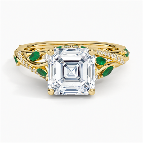 Begonia Vine Diamond and Lab Emerald Ring