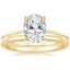 18K Yellow Gold Petite Secret Halo Diamond Ring with Petite Comfort Fit Wedding Ring