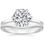18K White Gold Secret Halo Six-Prong Diamond Ring with Petite Curved Wedding Ring