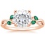 14K Rose Gold Willow Ring With Lab Emerald Accents, smalltop view