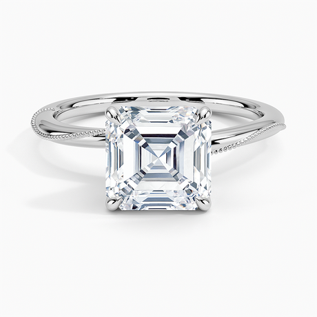 18K White Gold Adorned Camellia Milgrain Diamond Ring