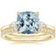 18KY Aquamarine Perfect Fit Three Stone Pear Diamond Ring with Luxe Ballad Diamond Ring, smalltop view