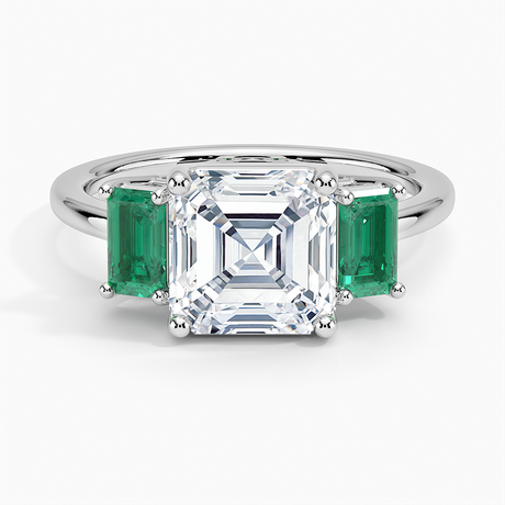18K White Gold Luxe Rhiannon Three Stone Lab Emerald Ring