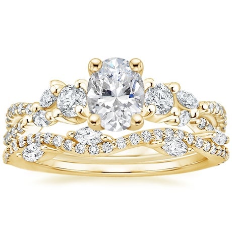 18K Yellow Gold Three Stone Luxe Willow Diamond Ring with Luxe Winding Willow Diamond Ring