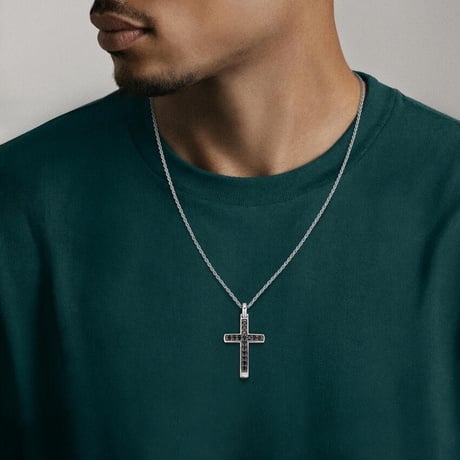 Black Spinel Cross Rope Chain Pendant