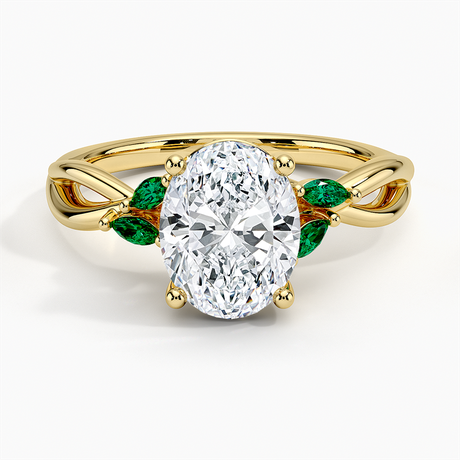 18K Yellow Gold Willow Ring With Lab Emerald Accents