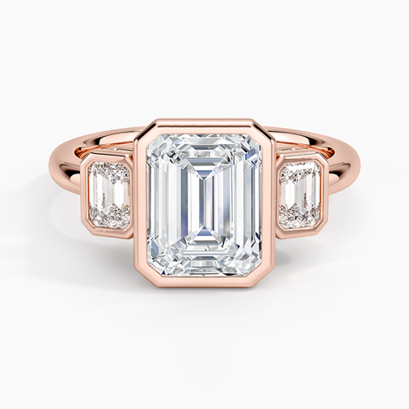 14K Rose Gold Rhiannon Bezel Three Stone Diamond Ring