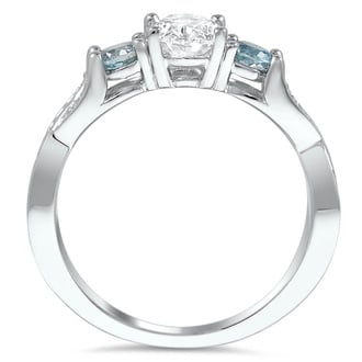 Custom Three Stone Twisted Diamond Engagement Ring with Aquamarine Accents