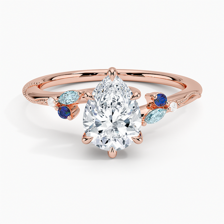 14K Rose Gold Camellia Indigo Milgrain Ring