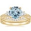 18KY Aquamarine Antique Scroll Three Stone Trellis Diamond Bridal Set, smalltop view